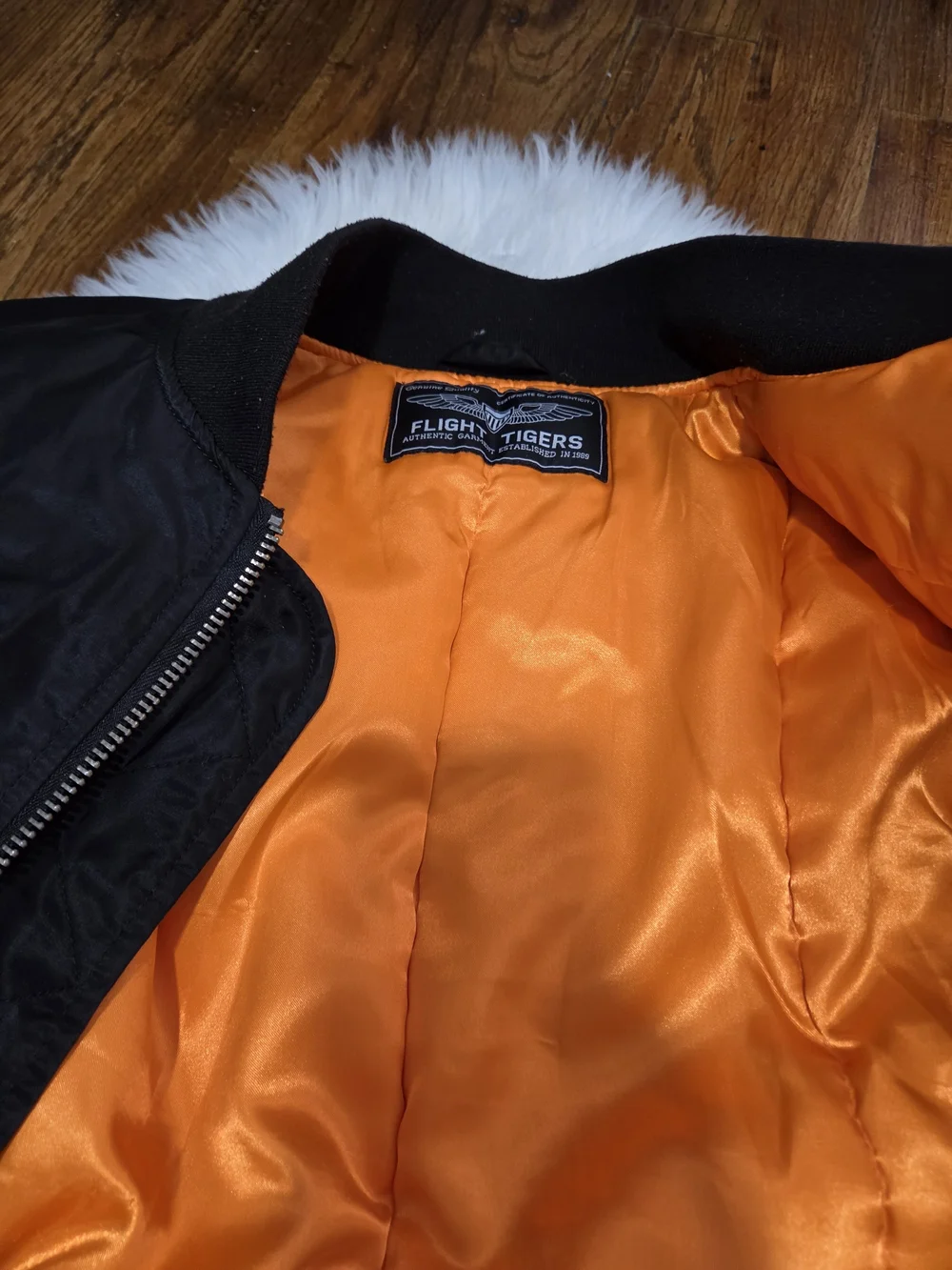 Flight Tigers Black Bomber Jacket with Embroidered Patches
